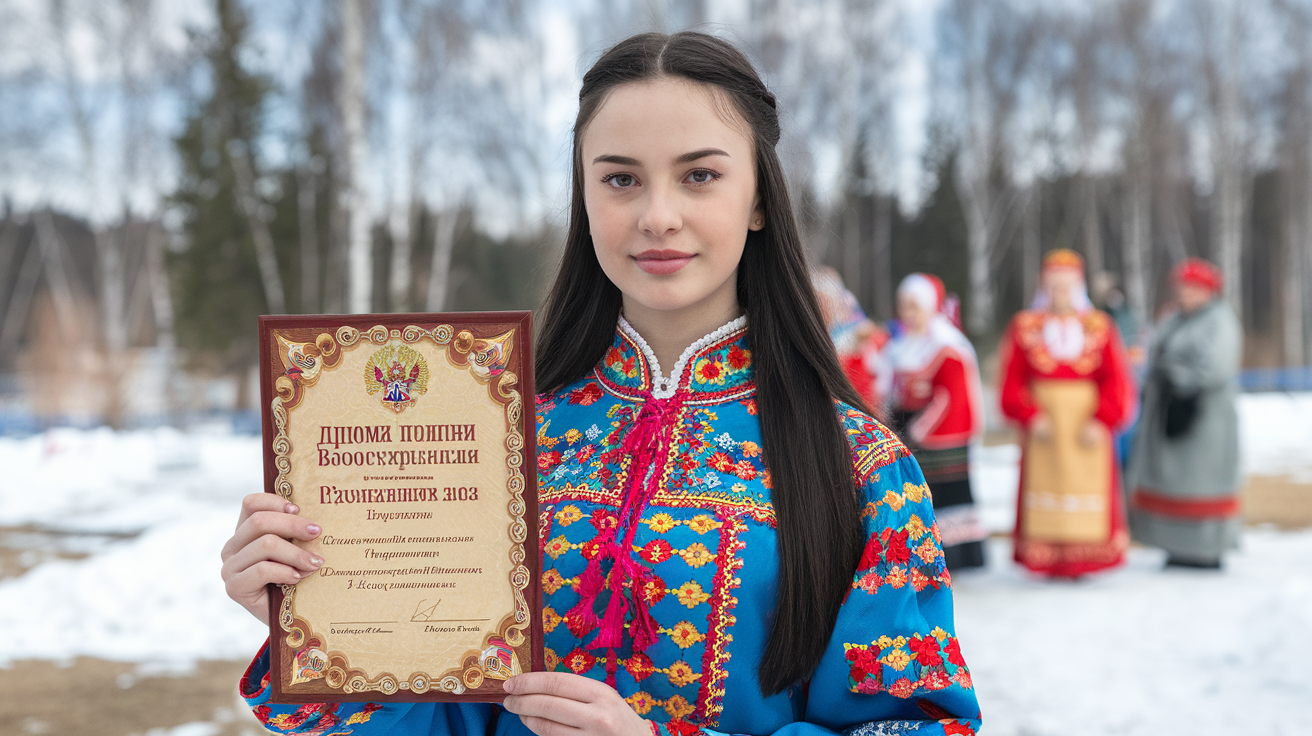 russian doploma in her hands