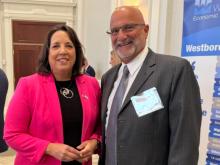 (Left to right) Massachusetts Lieutenant Governor Kim Driscoll with Mark Silverman, Marks Moving & Storage, Inc., who received the Best Sustainable Business Award. The honor was bestowed as part of the Westborough Economic Development Committee (EDC) "Year in Review" Awards Celebration.