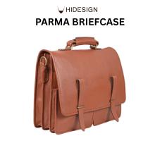 Hidesign Parma Briefcase – Premium tan leather men's briefcase with dual buckle closure, top handle, and structured design.