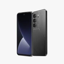 Itel smartphone in lavender color with dual rear cameras and punch-hole display.