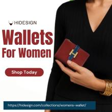 Women holding a leather wallet by Hidesign in hand.