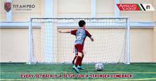 Kid from Titan Pro Sports Academy about to strike a ball to the opposition goal post