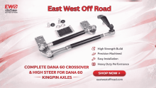 Eliminate bump steer with a Dana 60 Crossover Steering kit. Features .250 wall DOM, 1.25" billet arms, and 1-ton GM tie rod ends. Built for extreme off-road.