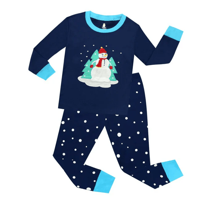 Snowman Print Full Sleeve Kids Pajama Set