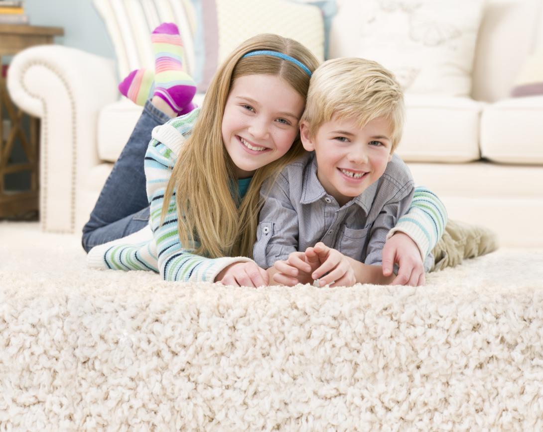 boy and girl on carpet after carpet cleaning in north richland hills tx