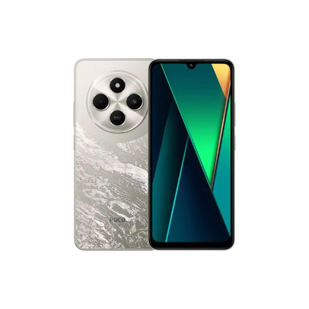 smartphone in lavender color with dual rear cameras and display.