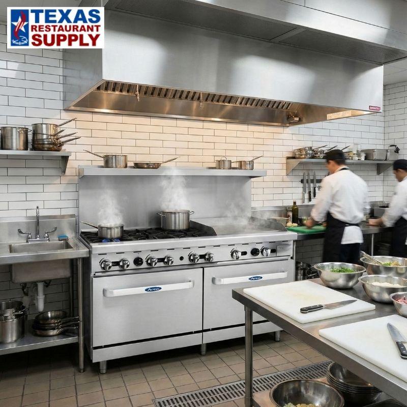 commercial kitchen with cooking equipment