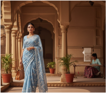 A woman wearing a chikankari saree