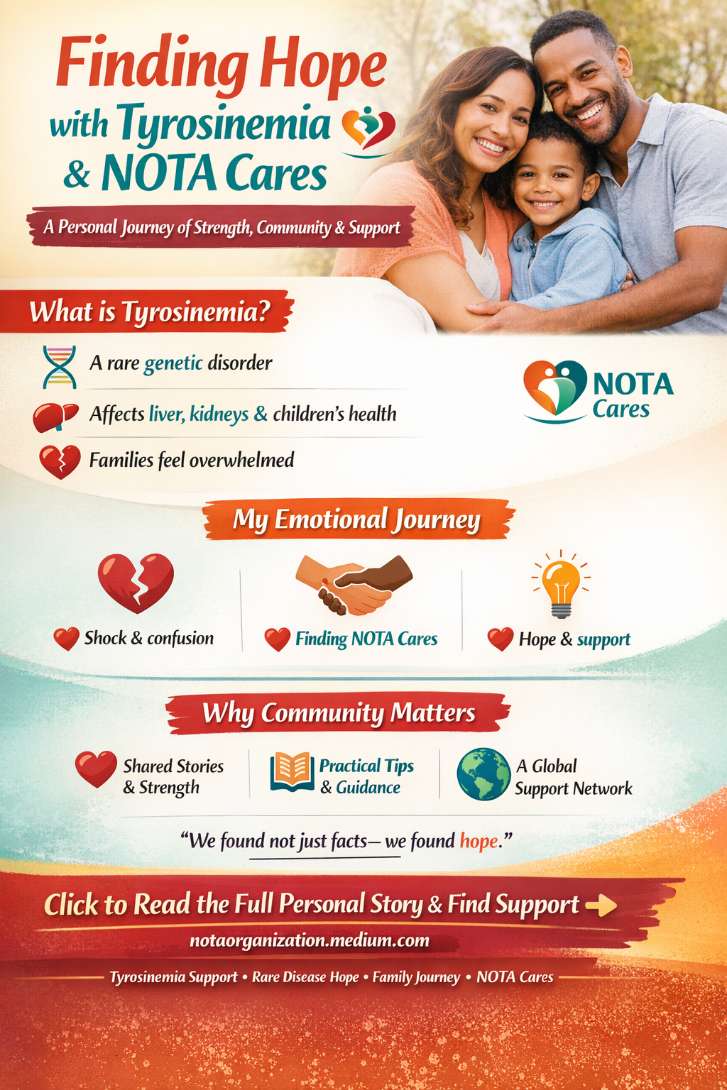 Nota Cares, A tribe of families living with Tyrosinemia support community, ready to listen and uplift.