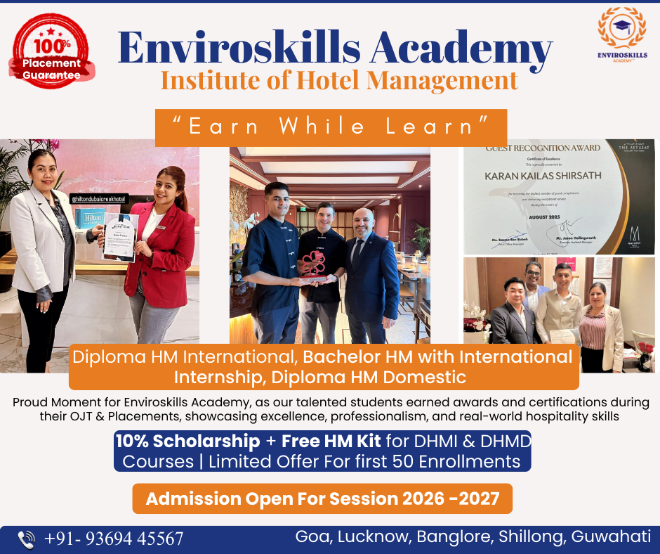 best hotel management institute after 12th in Guwahati with free hostel facility