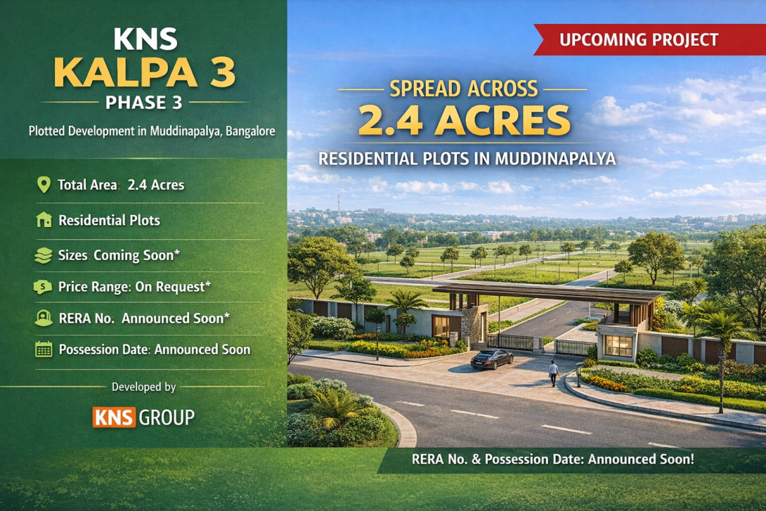 KNS Kalpa 3 spans 2.4 acres. KNS Group brings KNS Plots to Muddinapalya. KNS Kalpa 3 Price is on request. Register your interest now.