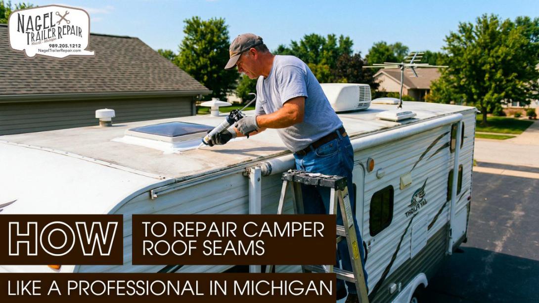 A male technician repairing camper roof
