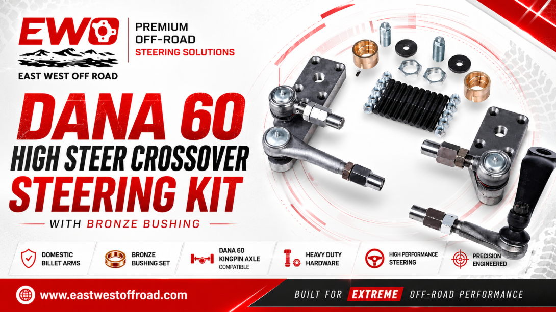 Dana 60 kingpin high steer, Dana 60 crossover steering kit, springless Dana 60 high steer, GM 1 ton steering kit, billet Dana 60 steering arms, Dana 60 kingpin crossover steering.