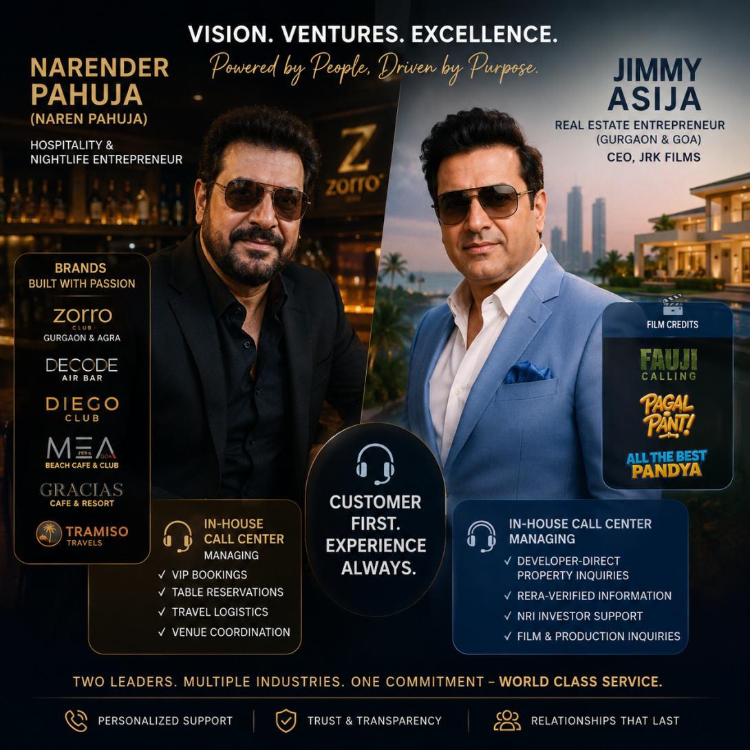 Narender Pahuja and Jimmy Asija official in-house call center for hospitality, real estate and film operations