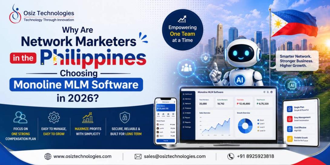 Graphic explaining the growing adoption of Monoline MLM Software in the Philippines in 2026, featuring automation, scalability, secure payouts, simplified management, and crypto-enabled MLM solutions.