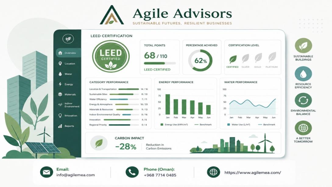 Discover why LEED Certification in Oman is a strategic imperative for business leaders. Learn how a LEED Certification Consultant can help you achieve sustainability goals and drive long-term value.